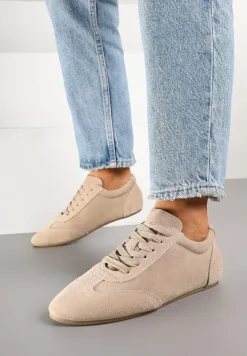 Beżowe Sneakersy Basic ze Skóry Naturalnej Fonariela