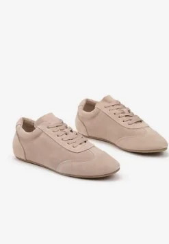 Beżowe Sneakersy Basic ze Skóry Naturalnej Fonariela