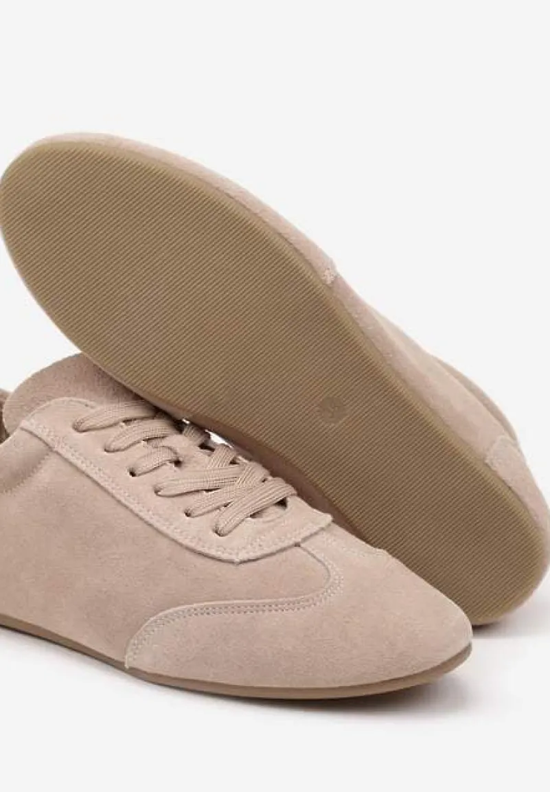 Beżowe Sneakersy Basic ze Skóry Naturalnej Fonariela