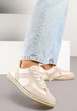 Beżowe Sneakersy Kultowe Tenisówki z Podeszwą Zdobioną Plecionką Zarorella