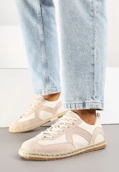 Beżowe Sneakersy Kultowe Tenisówki z Podeszwą Zdobioną Plecionką Zarorella