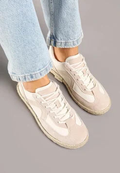 Beżowe Sneakersy Kultowe Tenisówki z Podeszwą Zdobioną Plecionką Zarorella