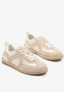 Beżowe Sneakersy Kultowe Tenisówki z Podeszwą Zdobioną Plecionką Zarorella