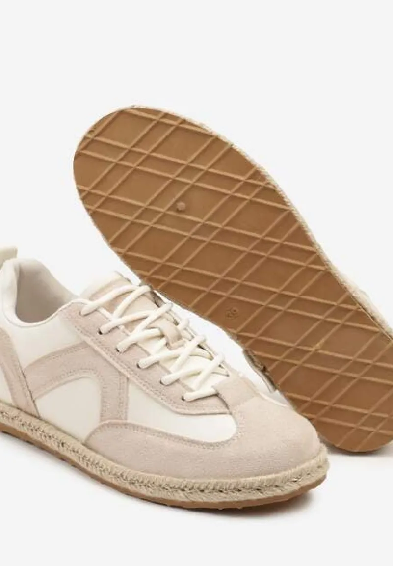 Beżowe Sneakersy Kultowe Tenisówki z Podeszwą Zdobioną Plecionką Zarorella