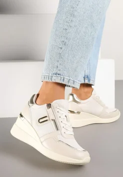 Beżowe Sneakersy na Koturnie z Ozdobnym Zamkiem Błyskawicznym Hanarael