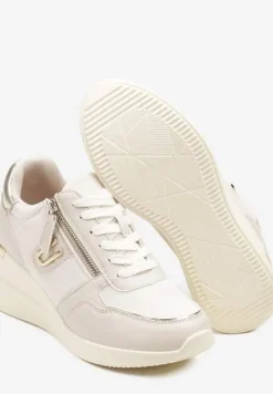 Beżowe Sneakersy na Koturnie z Ozdobnym Zamkiem Błyskawicznym Hanarael