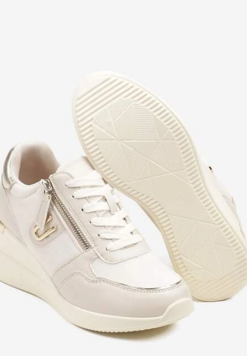 Beżowe Sneakersy na Koturnie z Ozdobnym Zamkiem Błyskawicznym Hanarael