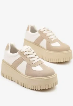 Beżowe Sneakersy na Platformie Ozdobione Paskiem Vivesse