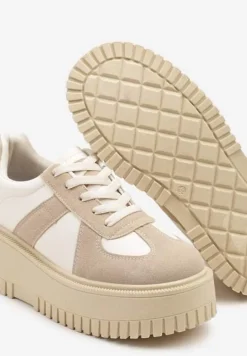 Beżowe Sneakersy na Platformie Ozdobione Paskiem Vivesse