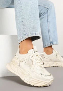 Beżowe Sneakersy na Platformie z Ozdobnym Tłoczeniem Lurine