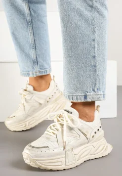 Beżowe Sneakersy na Platformie z Ozdobnym Tłoczeniem Lurine