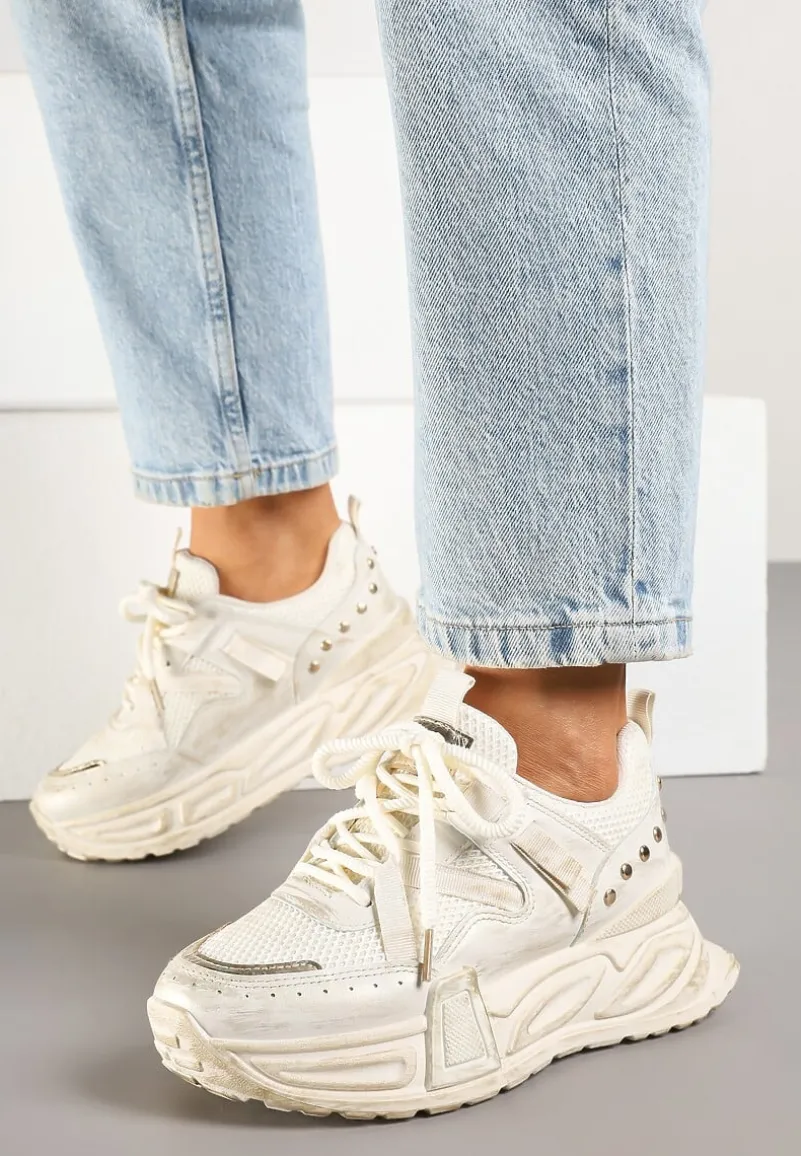 Beżowe Sneakersy na Platformie z Ozdobnym Tłoczeniem Lurine