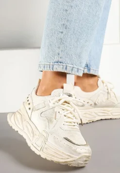 Beżowe Sneakersy na Platformie z Ozdobnym Tłoczeniem Lurine