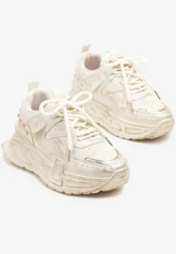 Beżowe Sneakersy na Platformie z Ozdobnym Tłoczeniem Lurine