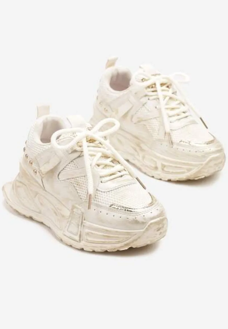 Beżowe Sneakersy na Platformie z Ozdobnym Tłoczeniem Lurine