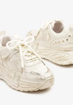 Beżowe Sneakersy na Platformie z Ozdobnym Tłoczeniem Lurine