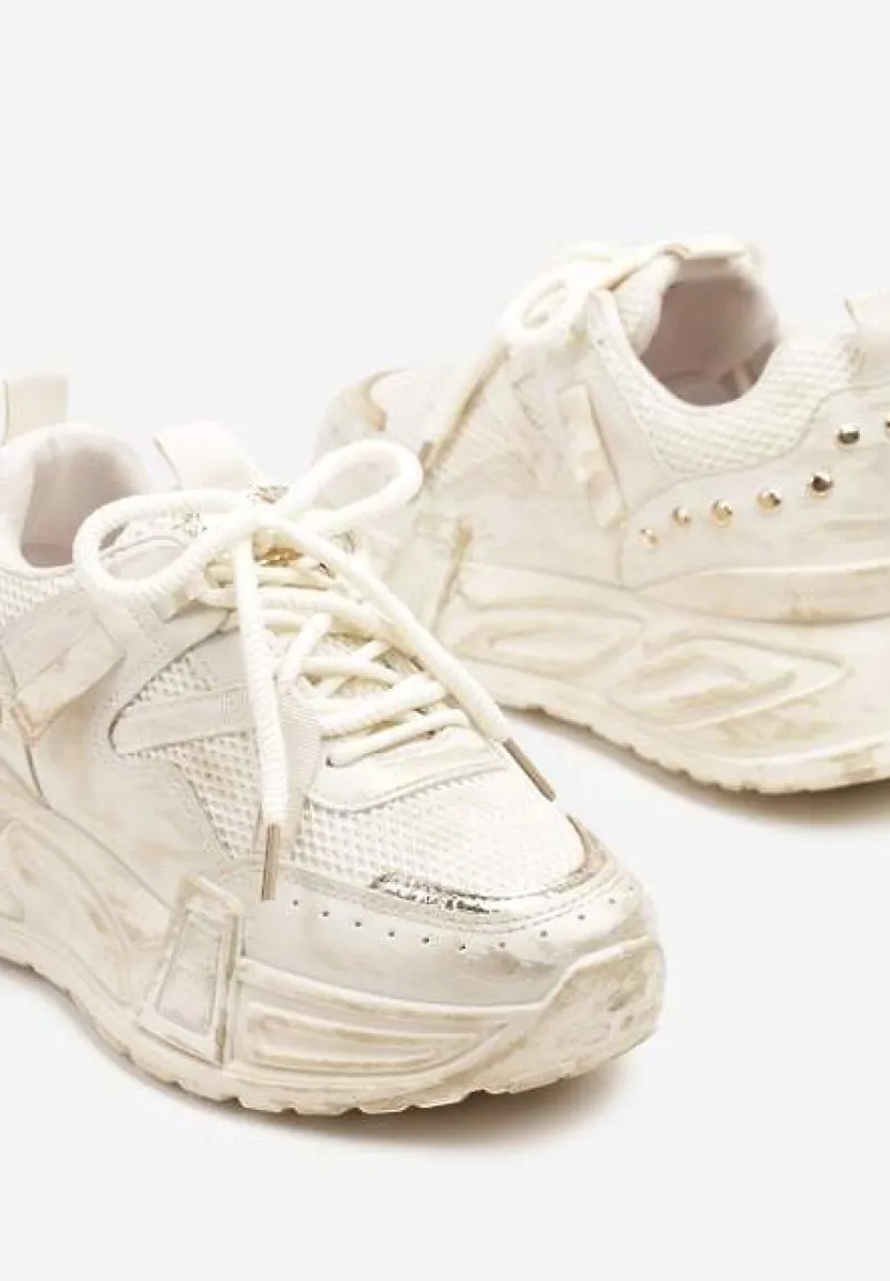 Beżowe Sneakersy na Platformie z Ozdobnym Tłoczeniem Lurine