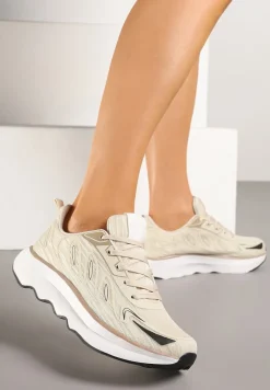 Beżowe Sneakersy na Podeszwie z Pianki Zdobione Geometrycznymi Detalami Ulianavia