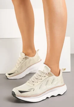 Beżowe Sneakersy na Podeszwie z Pianki Zdobione Geometrycznymi Detalami Ulianavia