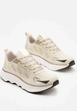 Beżowe Sneakersy na Podeszwie z Pianki Zdobione Geometrycznymi Detalami Ulianavia