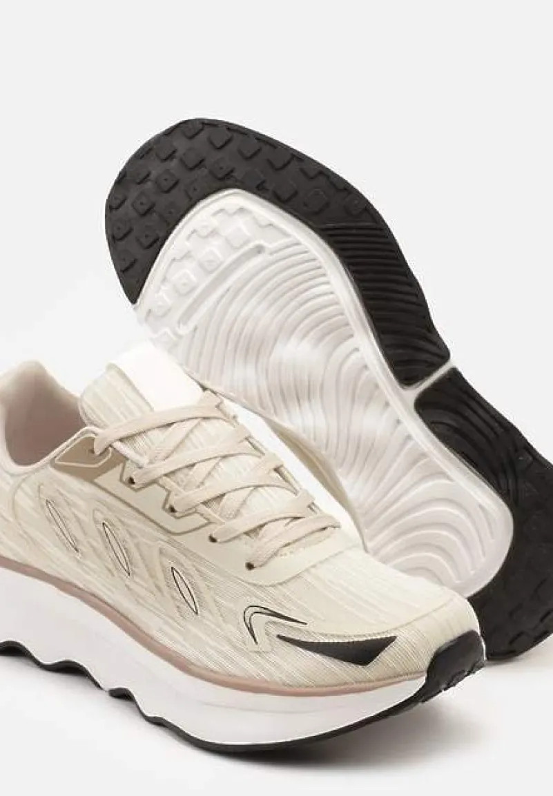 Beżowe Sneakersy na Podeszwie z Pianki Zdobione Geometrycznymi Detalami Ulianavia