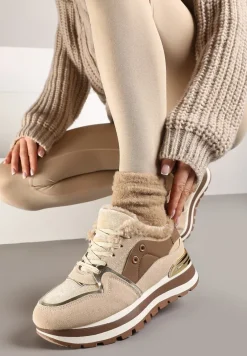 Beżowe Sneakersy na Zimę z Futerkowym Ociepleniem Vertiste