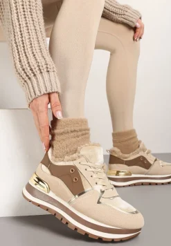 Beżowe Sneakersy na Zimę z Futerkowym Ociepleniem Vertiste