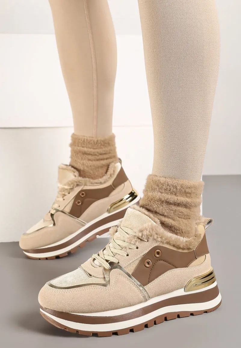 Beżowe Sneakersy na Zimę z Futerkowym Ociepleniem Vertiste