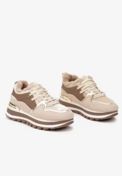 Beżowe Sneakersy na Zimę z Futerkowym Ociepleniem Vertiste