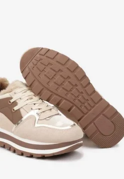 Beżowe Sneakersy na Zimę z Futerkowym Ociepleniem Vertiste