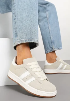 Beżowe Sneakersy Ozdobione Paskami Dolirenna