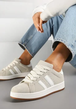 Beżowe Sneakersy Ozdobione Paskami Dolirenna