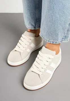 Beżowe Sneakersy Ozdobione Paskami Dolirenna
