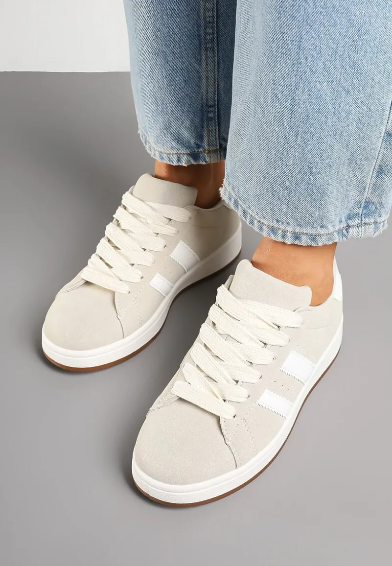 Beżowe Sneakersy Ozdobione Paskami Dolirenna
