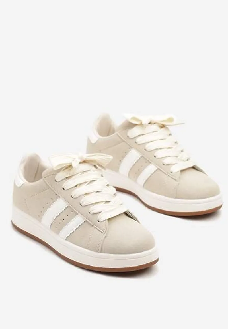 Beżowe Sneakersy Ozdobione Paskami Dolirenna