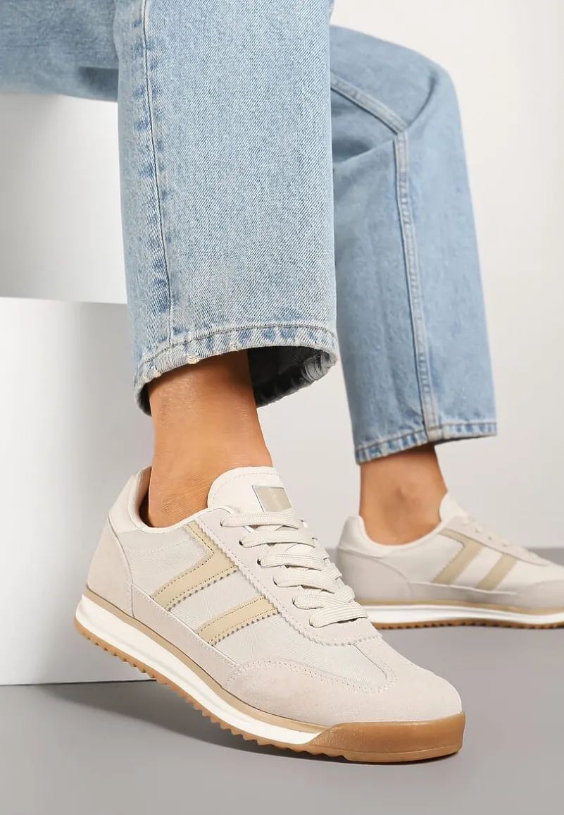 Beżowe Sneakersy Ozdobione Paskami Nairalina