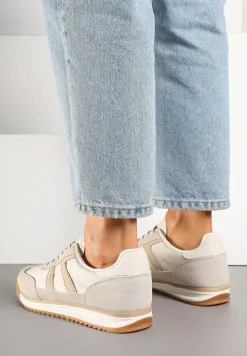 Beżowe Sneakersy Ozdobione Paskami Nairalina