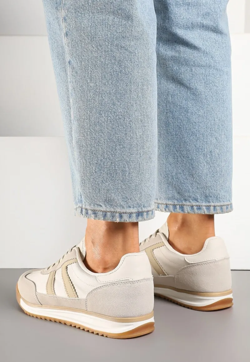Beżowe Sneakersy Ozdobione Paskami Nairalina