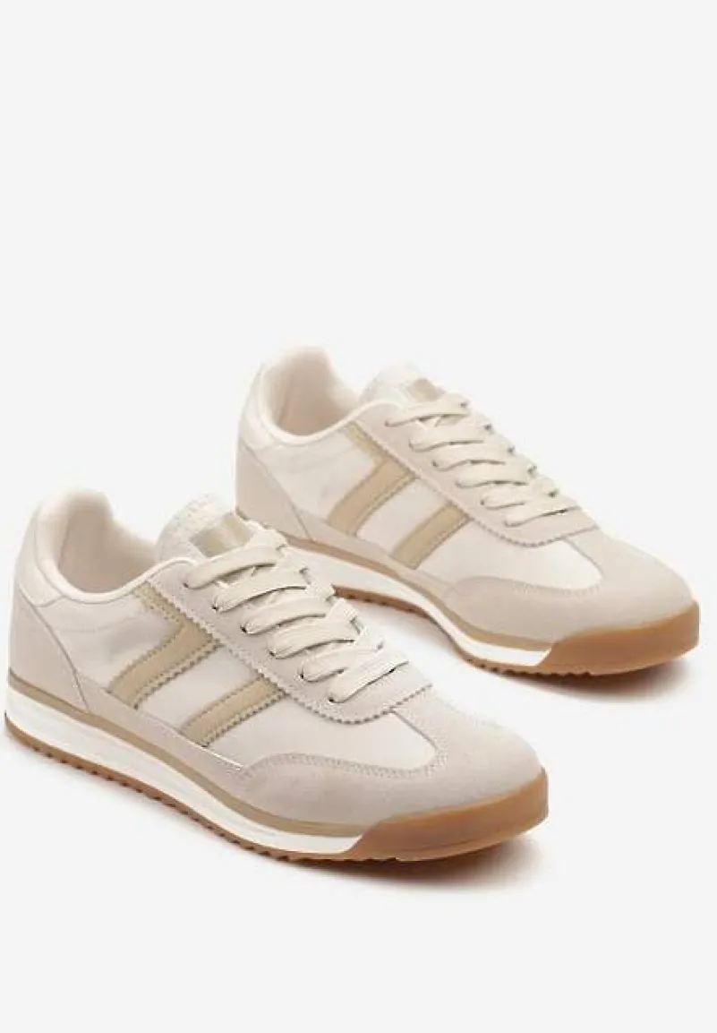 Beżowe Sneakersy Ozdobione Paskami Nairalina