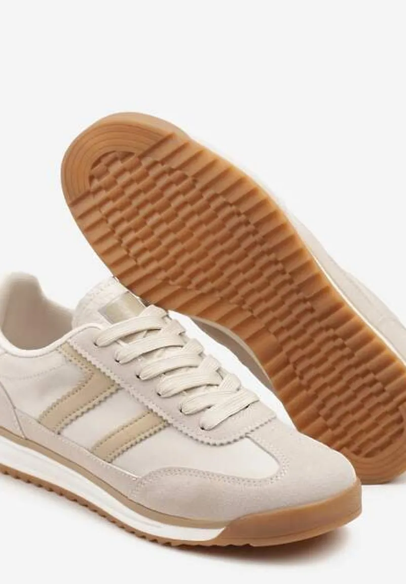 Beżowe Sneakersy Ozdobione Paskami Nairalina