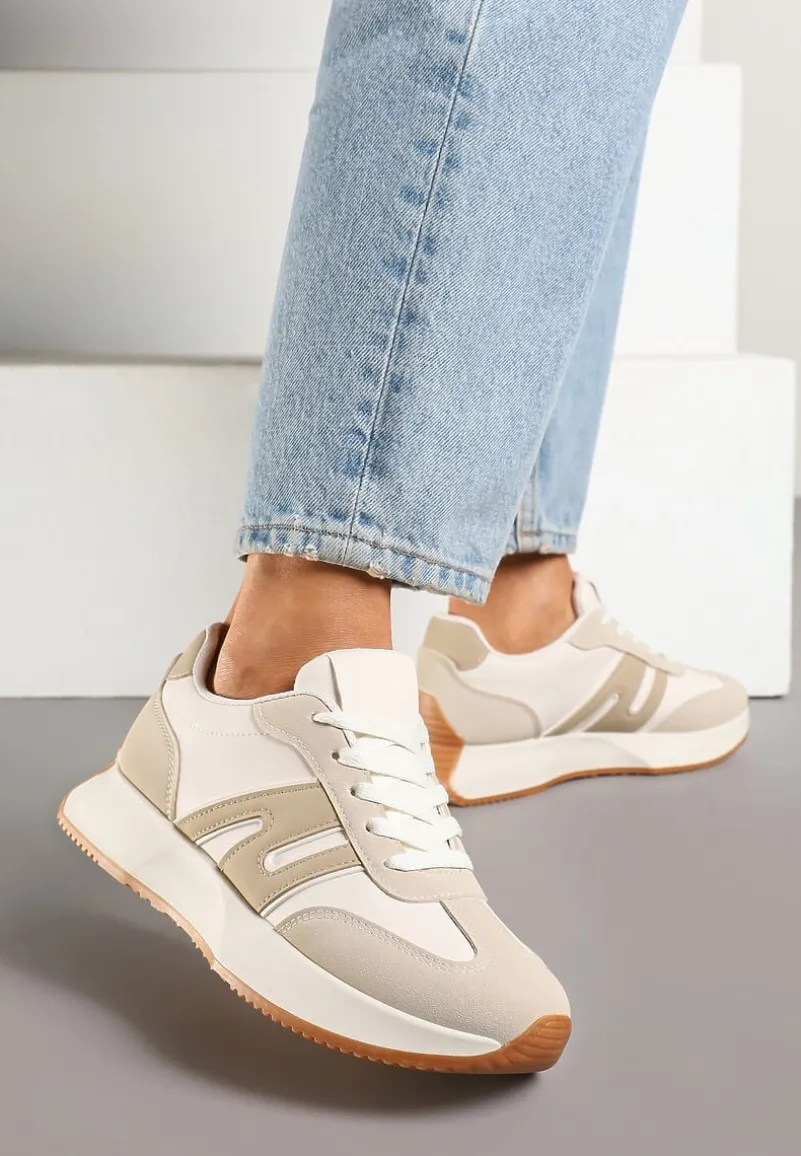 Beżowe Sneakersy Ozdobione Geometrycznym Motywem Dalvisa