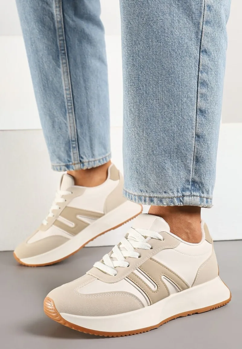 Beżowe Sneakersy Ozdobione Geometrycznym Motywem Dalvisa