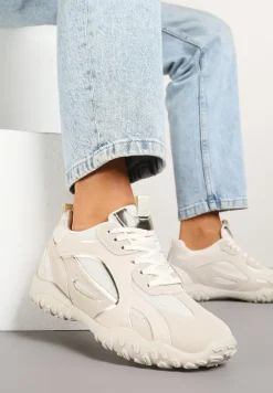 Beżowe Sneakersy Ozdobione Tłoczoną Cholewką Pillitha