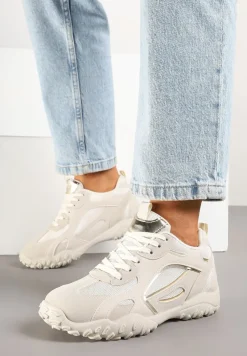 Beżowe Sneakersy Ozdobione Tłoczoną Cholewką Pillitha