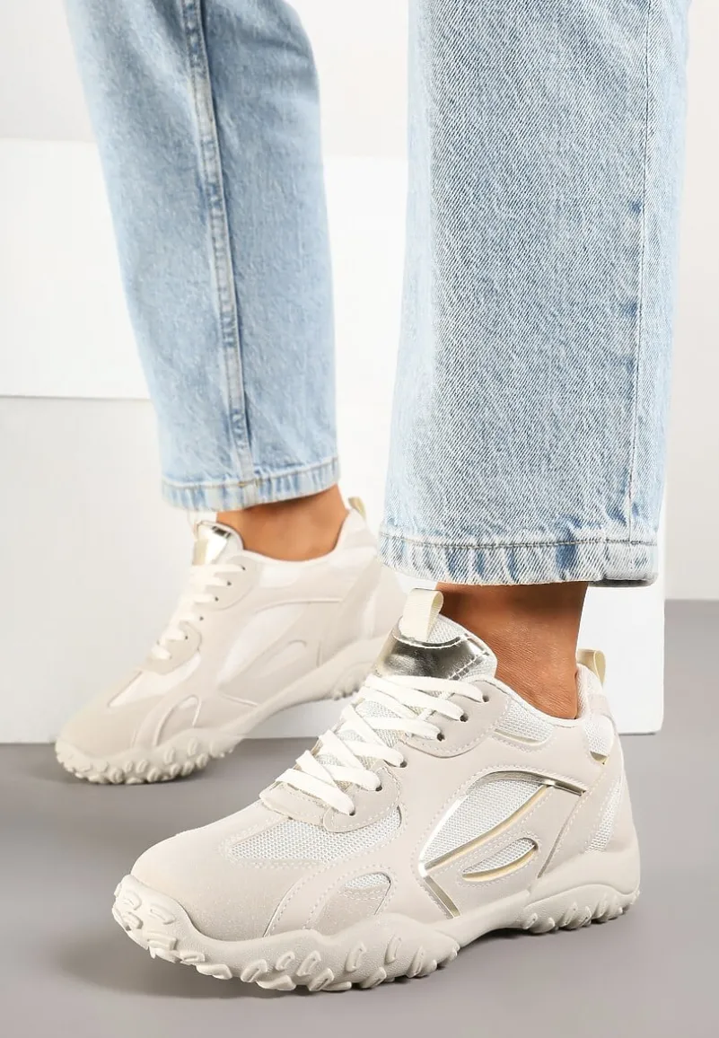 Beżowe Sneakersy Ozdobione Tłoczoną Cholewką Pillitha