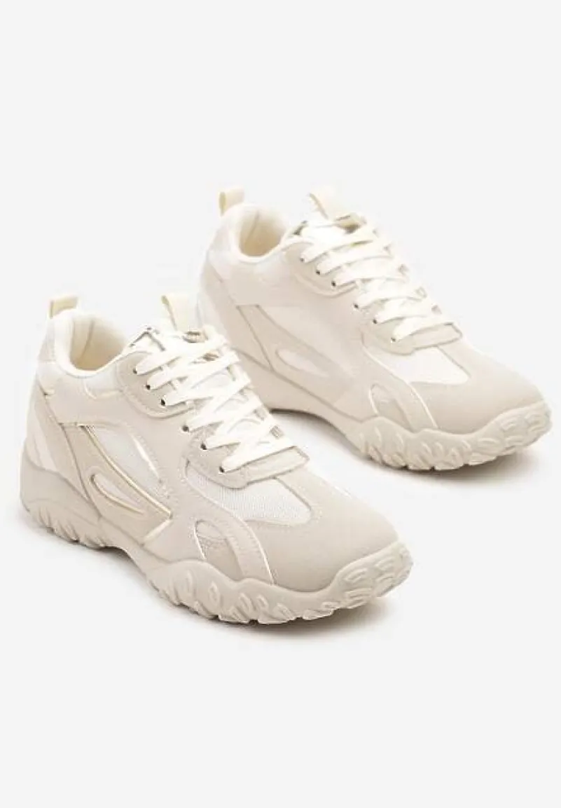 Beżowe Sneakersy Ozdobione Tłoczoną Cholewką Pillitha