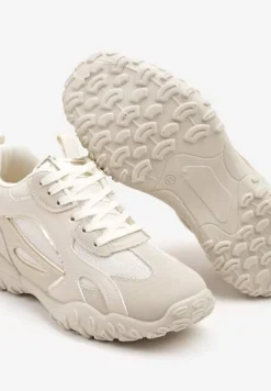 Beżowe Sneakersy Ozdobione Tłoczoną Cholewką Pillitha