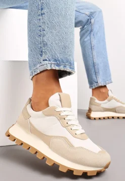 Beżowe Sneakersy przed Kostkę na Grubej Podeszwie Kapprine