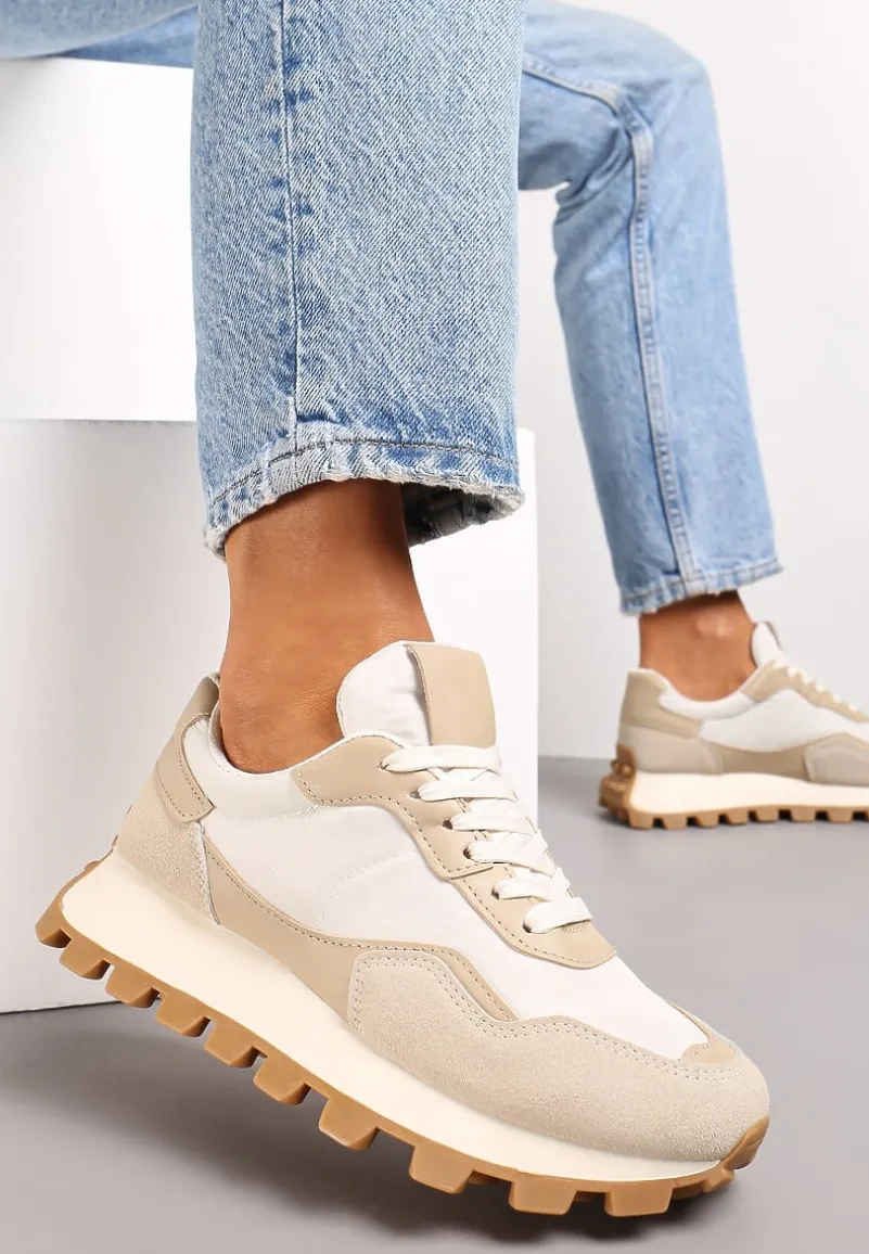 Beżowe Sneakersy przed Kostkę na Grubej Podeszwie Kapprine