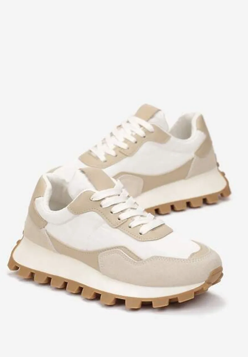 Beżowe Sneakersy przed Kostkę na Grubej Podeszwie Kapprine